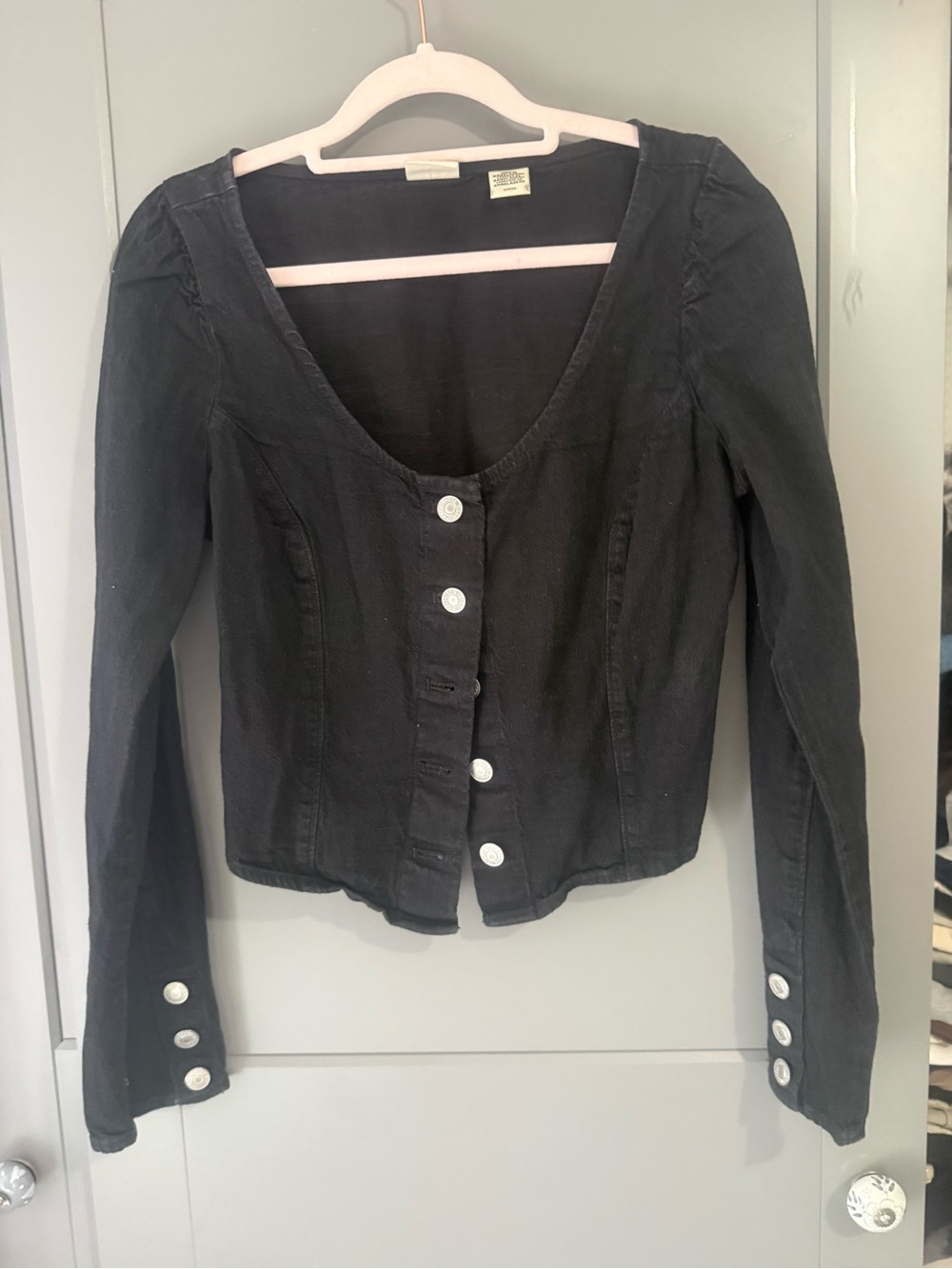 Levi's Black Long-Sleeve Button-Front Scoop Top